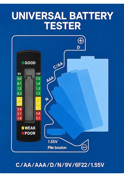 Evrensel Dijital Pil Test Cihazı Aa Aaa C D N 9v Ve Düğme Pil Uyumlu