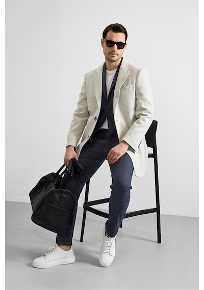 Süvari Gri Slim Mono Yaka Cepsiz Kaban Kb2010100321-s05 Gri