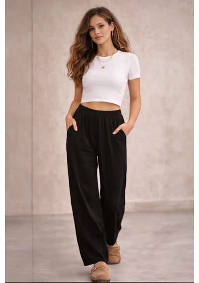 Bbbutikbasic Dökümlü Ayrobin Basic Pantolon Tr0935 siyah