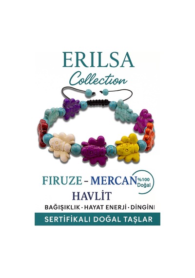 Sertifikalı Kelebek Model Firuze Mercan Havlit Çeroit Taşı Bileklik  Ve  si Çok Renkli