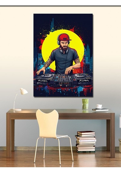 Kanvas Tablo Dj Ve Gece Şehri Manzarası 70cmx100cm