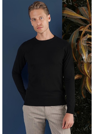 Efor Tr 858 Slim Fit Siyah Klasik Triko Siyah