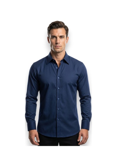 Hermose Lacivert Dokulu Modern Fit Erkek Gömlek