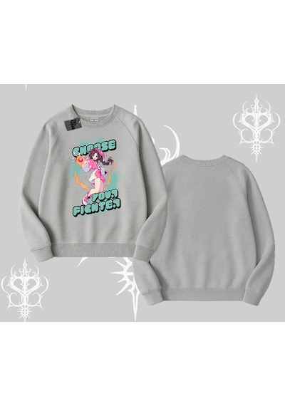 Biskilet Sweatshirt Oversize Anime Kız Desenli Japon Stil Gri