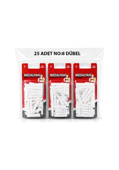 Medalyan Dl-47 Beyaz Plastik Dübel No 8 - 25 Adet- 12'li Paket