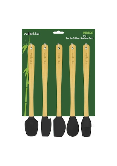 Valletta Indigo 5 Li Siyah Bambu Silikon Spatula Seti Uzun 26 Cm