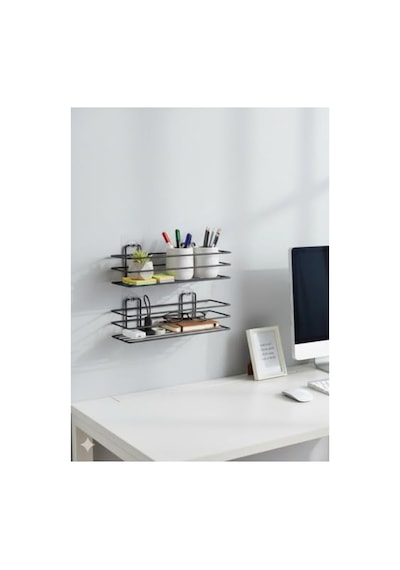 Su Geçirmez Yapışkanlı Banyo Ve Mutfak Rafı Seti Tek Katlı Organizer 2 Adet Aahşap