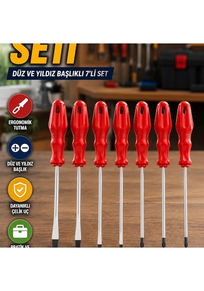 7 Parça Düz Ve Yıldız Uçlu Ergonomik Tornavida Seti Kutulu