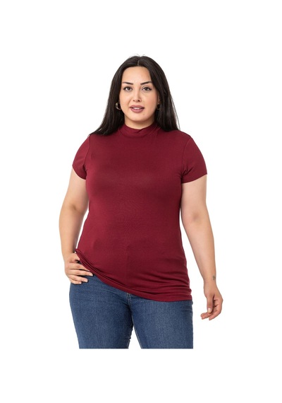 Disentis Büyük Beden Yarım Balıkçı Kısa Kollu Viskon Bordo Body-bordo Bordo