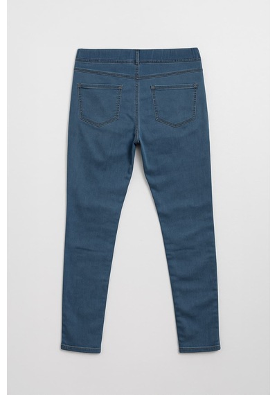 Kadın Yüksek Bel Beli Lastikli Mavi Tayt Jean Pantolon Mavi