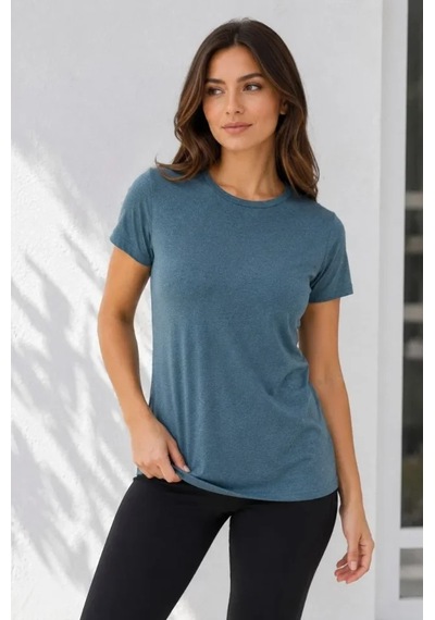 Hazego Basic Bisiklet Yaka Yazlık Slim Fit T-shirt - Pudra Pembe - Petrol Mavi Çok Renkli