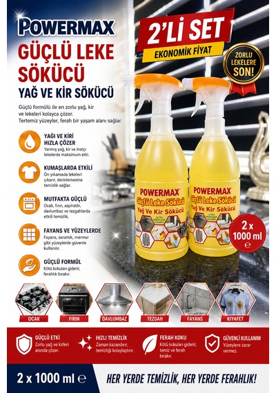 Powermax Güçlü Leke Ve Yağ Kir Sökücü 1000 Ml X2 Set Çok Amaçlı Temizleyici