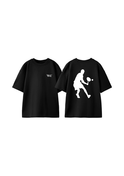 Thewert Tennis 6 Tasarım Sırt Baskılı Pamuk Siyah Oversize T-shirt