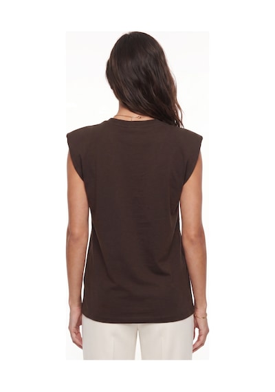 Onloox Kadın Acı Kahve Acı Kahve Pamuklu Vatkalı Omuz Detaylı Rahat Kalıp Taş İşlemeli Pencere Detaylı T-shirt Acı Kahverengi