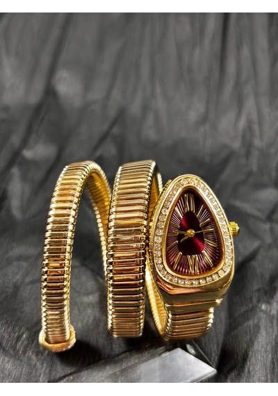 Yafani Gold Gümüş Yılan Model Kadın Saati Bordo