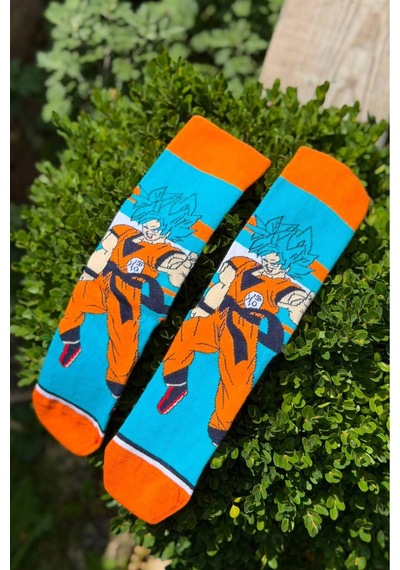 Lousocks Unisex Dragon Ball Goku Desenli Turkuaz Anime Soket Çorap