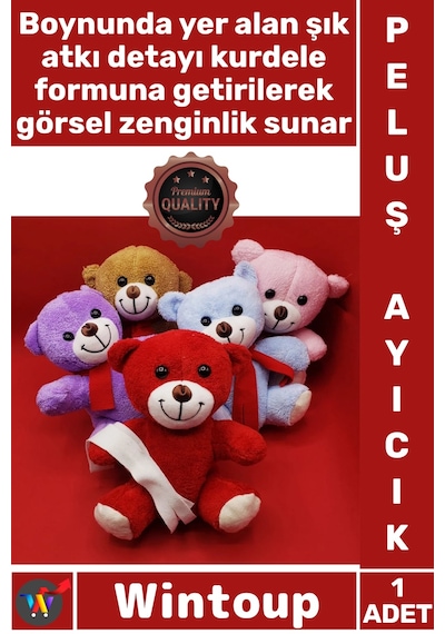 Ayıcık Yumuşak Dokulu Kaliteli 23 Cm Atkılı Hediye Oyuncak Sevimli Figür Estetik Renkli Peluş Ayıcı