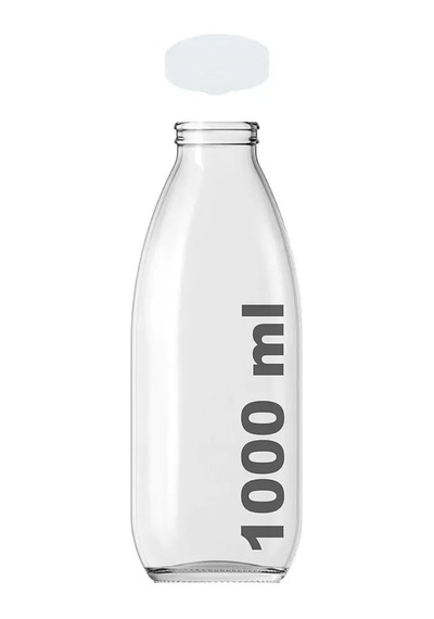 2 Adet Beyaz Plastik Kapaklı 1 Litre Şeffaf Sürahi Süt, Ayran, Su, Limonata Meşrubat Şişesi Cam Şişe