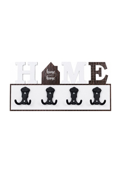 Home Dekoratif Duvar Askılığı 4 Lü 8 Asma Uçlu Mont Çanta Anahtar Askısı 45x20 Cm Gri