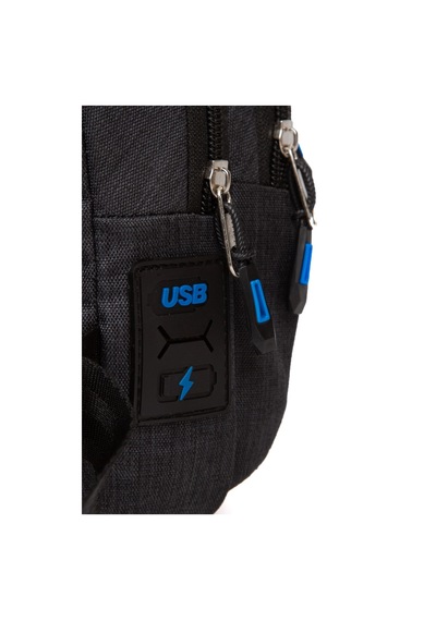 Newish Polo Keten Kumaş Usb Kulaklık Çıkışlı Fermuarlı Göğüs Ve Omuz Çantası 16x22cm New120 - Siyah - Mavi