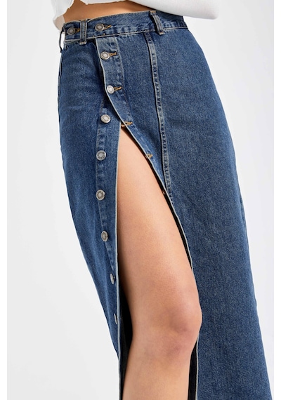 it's basic Kadın Tint Kot Rengi Tilia Önü Düğmeli Maxi Boy Denim Etek