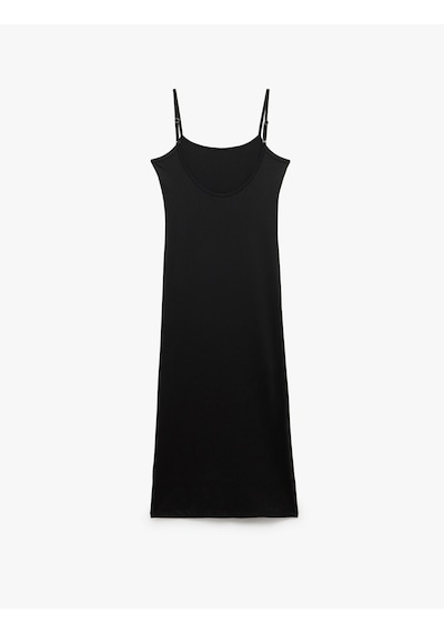 Koton Slim Fit İnce Askılı Uzun Elbise Siyah 5sal80023ık Siyah