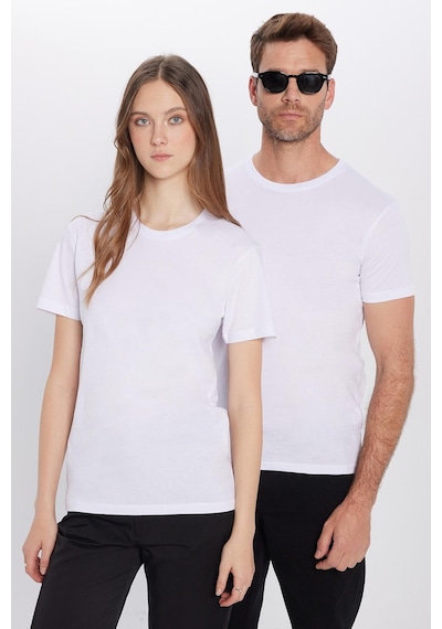 Tudors Unisex Slim Fit Dar Kesim %100 Pamuk Yumuşak Dokulu Beyaz Bisiklet Yaka Tişört-31078 Beyaz