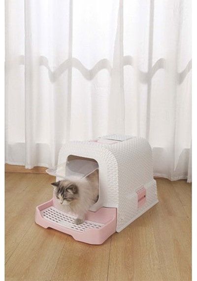 M-pets Eco Rattan Kapalı Kedi Tuvaleti Pembe 69x42x41 Cm 244-53036.01