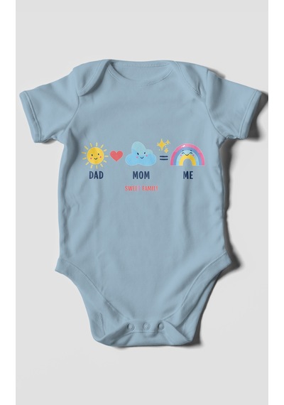 Morivokids Dad Mom Me Sweet Family Kısa Kollu Bebek Body %100 Pamuk Bebe Mavisi