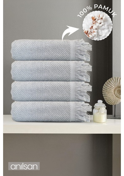 4'lü Gri Jelena Banyo Havlusu 70x140 Cm, 490 Gr, %100pamuk, Spa Ve Otel Havlusu, Günlük Kullanıma Uy Gri
