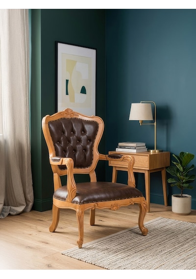 Royal Klasik Ahşap İşlemeli Berjer Natural