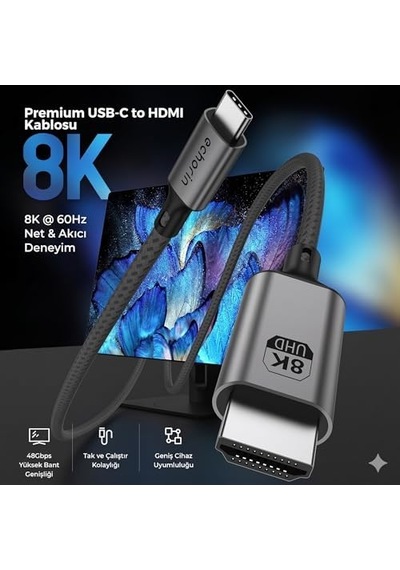Hdmı To Type C 8k 1.8m 48 Gbps