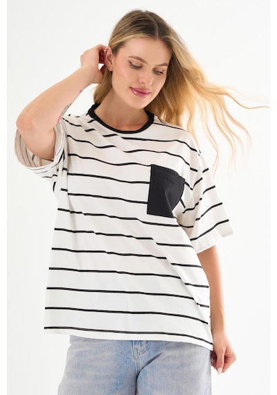 Alexandergardı Cep Detaylı Çizgili T-shirt Beyaz