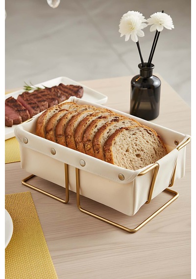 Gold Dikdörtgen Ekmek Sepeti & Çıkarılabilir Bej Kanvas Kumaş Gold