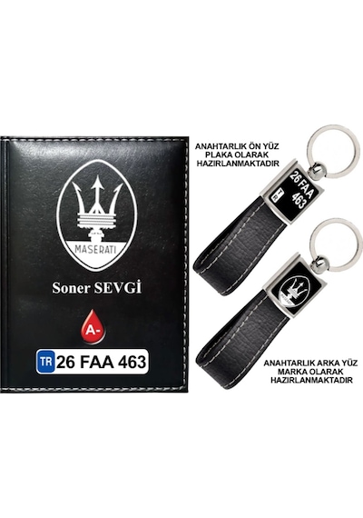 Plakanıza Özel Maserati Logolu Siyah Ruhsat Kabı Ve Anahtarlık