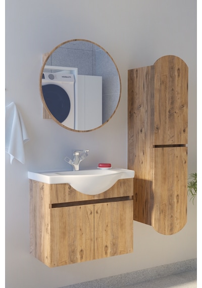 Makbulce Erciyes Havlu Dolaplı 65cm Seramik Lavabolu Mdf Oval Aynalı Banyo Dolabı Atlantik Çam Makbulce Erciyes Havlu Dolaplı 65cm Seramik Lavabolu Mdf Oval Aynalı Banyo Dolabı Atlantik Çam