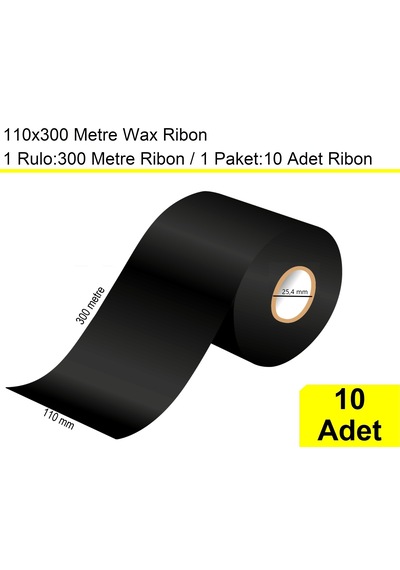 110x300 Metre Wax Siyah Ribon 10 Adet / En:110 Mm Boy:300 Metre 10