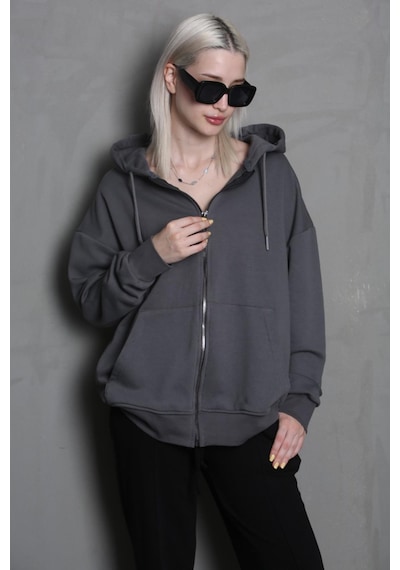 Füme Kapüşonlu Basic Sweatshirt Mg1900