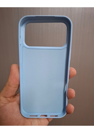 Apple Uyumlu iPhone 17 Pro Max Logolu İçi Kadife Silikon Lansman Kılıf Bebe Mavi