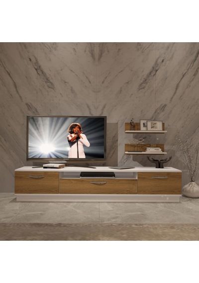 Decoraktiv Trio 4 Mdf Tv Ünitesi Tv Sehpası - Beyaz Pera Beyaz - Meşe