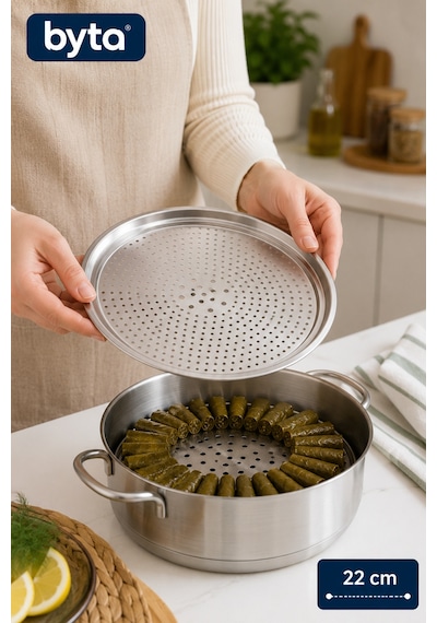 22 Cm Paslanmaz Çelik Sarma Dolma Altlığı Tencere İçi Buhar Pişirme Izgarası Delikli Aparat