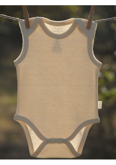 Naturaborn Naturaborn Gots Organik Sertifikalı Kroşetalı Kolsuz Bebek Body Bej