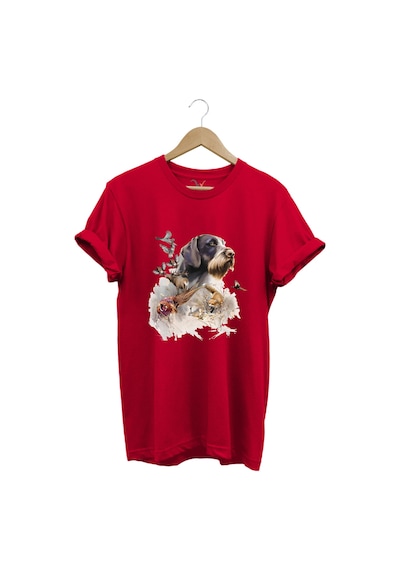 Hunter Avcılık Av Desenli Av Köpeği Ve Av Kuşu Baskılı %100 Pamuk Premium Regular Fit T-shirt Kırmızı