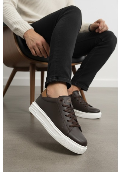 Enoch Topuk Detaylı Beyaz Tabanlı Bağcıklı Erkek Sneaker Kahve Beyaz