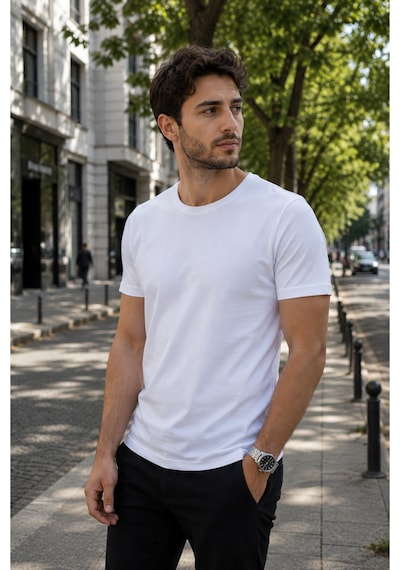 Luxıc Core Erkek Slim Fit Beyaz Bisiklet Yaka Pamuk Penye Günlük Rahat Basic Tişört