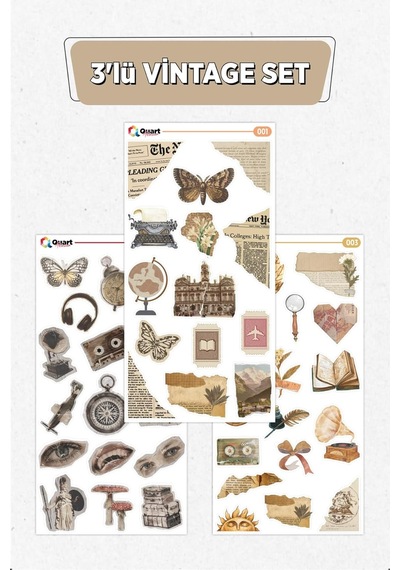 3'lü Vintage Temalı Etiket Sticker Seti 011, Qa7239551011 1