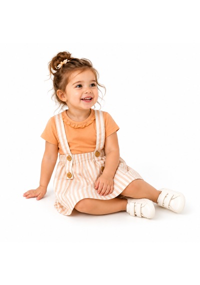 Tucankids Kız Çocuk Çizgili Askılı Etek Ve Fırfır Yakalı Tişört 2'li Elbise Takımı Turuncu Tucankids Kız Çocuk Çizgili Askılı Etek Ve Fırfır Yakalı Tişört 2'li Elbise Takımı Turuncu