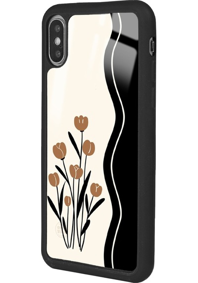 Apple Uyumlu iPhone Xs Çiçek Motif Tasarımlı Glossy Telefon Kılıfı Siyah