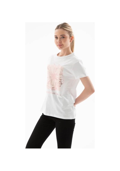 Fashion Friends Baskılı %100 Pamuklu Beyaz Kadın T-shirt 25y0152k1 Beyaz