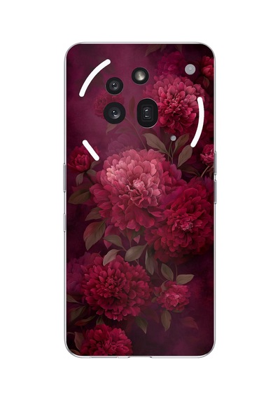 Nothing Phone 3a Pro Uyumlu Vişne Renk Vintage Çiçek Desenli Baskılı Silikon Kılıf